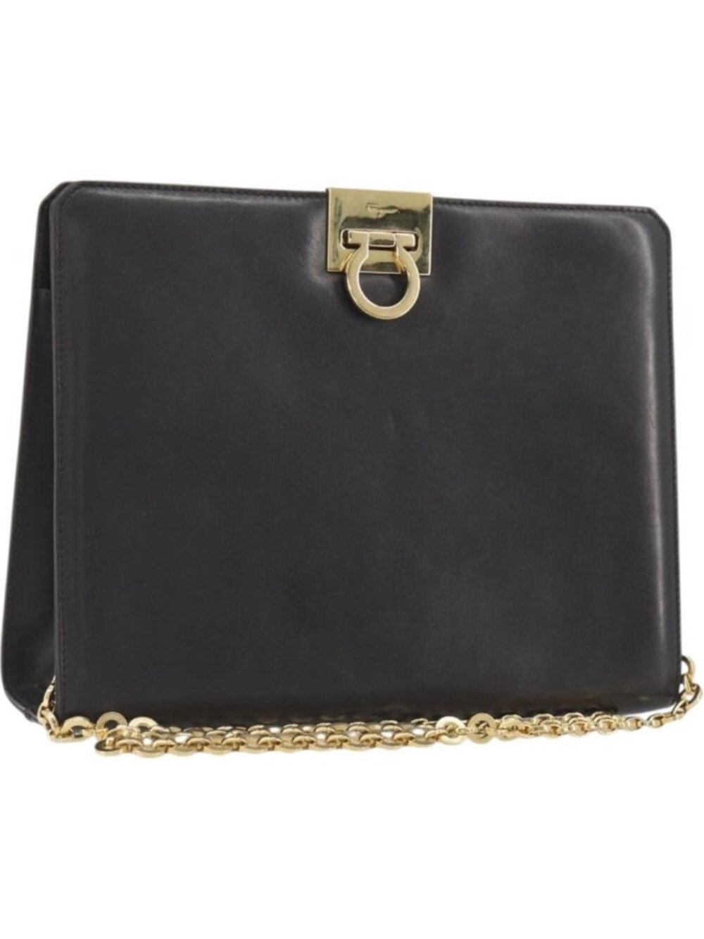 Salvatore Ferragamo Gancini Chain Bag Leather Dark Brown Gold